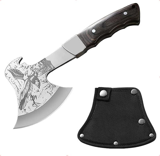 Camping Axe, 11" Full Tang Small Axe Camp Hatchet with Nylon Sheath, Survival Hatchet with Wood Handle