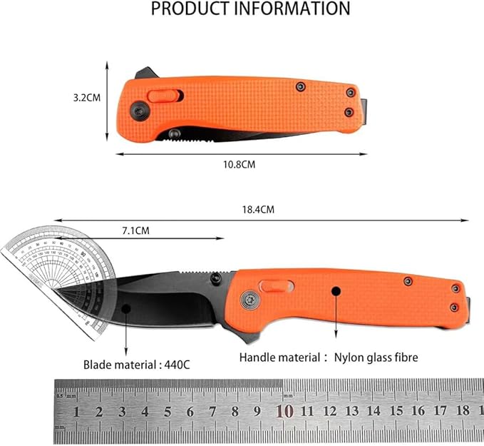 Goshawk Orange Daily Carry Rugged EDC Ambidextrous Pocket Folding Knife, 2.79 Inch 440C Manual Studs Open Black Blade and Nylon Fiberglass Handle, Assisted Opening Tactical Knife for Camping