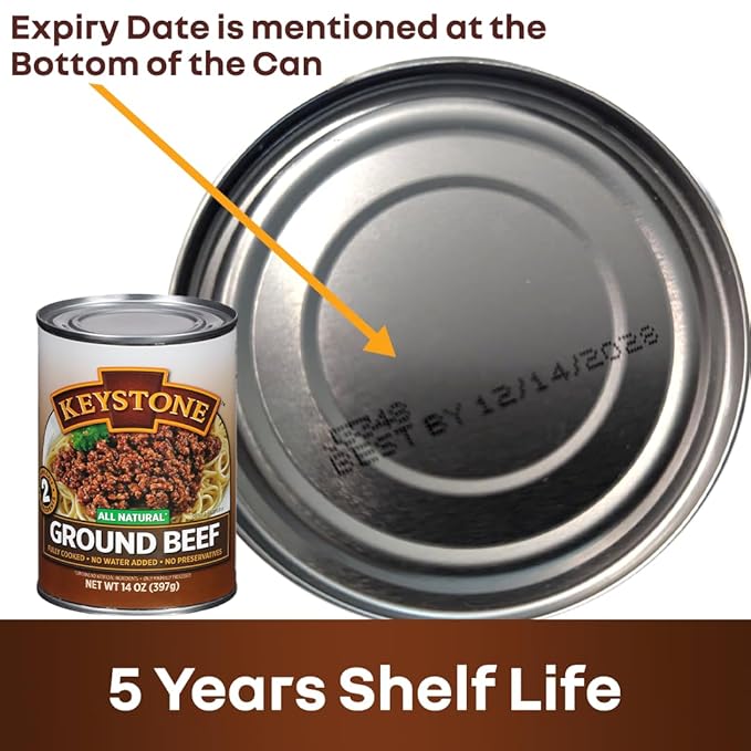 Keystone Meats All Natural Heat and Serve Ground Beef 14 oz – Fully Cooked Canned Meat – Ready to Eat – 5-Year Shelf Life – Pantry Staple for Everyday Meals, Emergency Survival Canned Food – Made in USA – Pack of 24