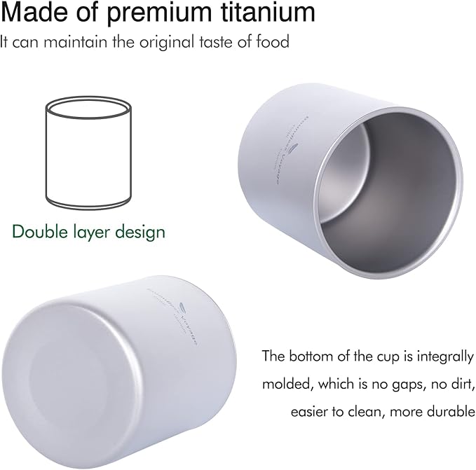Boundless Voyage 3 in 1 Double Walled Titanium Cup Heat Resistant Mini Tea Drink Cup Outdoor Camping Mug Coffee Cups Camping Accessories Ti15154B