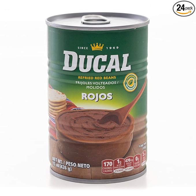 Ducal Red Refried Beans, 15 Ounce (Pack of 24) - Instant Vegetarian Refried Red Beans, Non-GMO And Gluten-Free - Excellent Source in Protein And Iron, Cholesterol Free