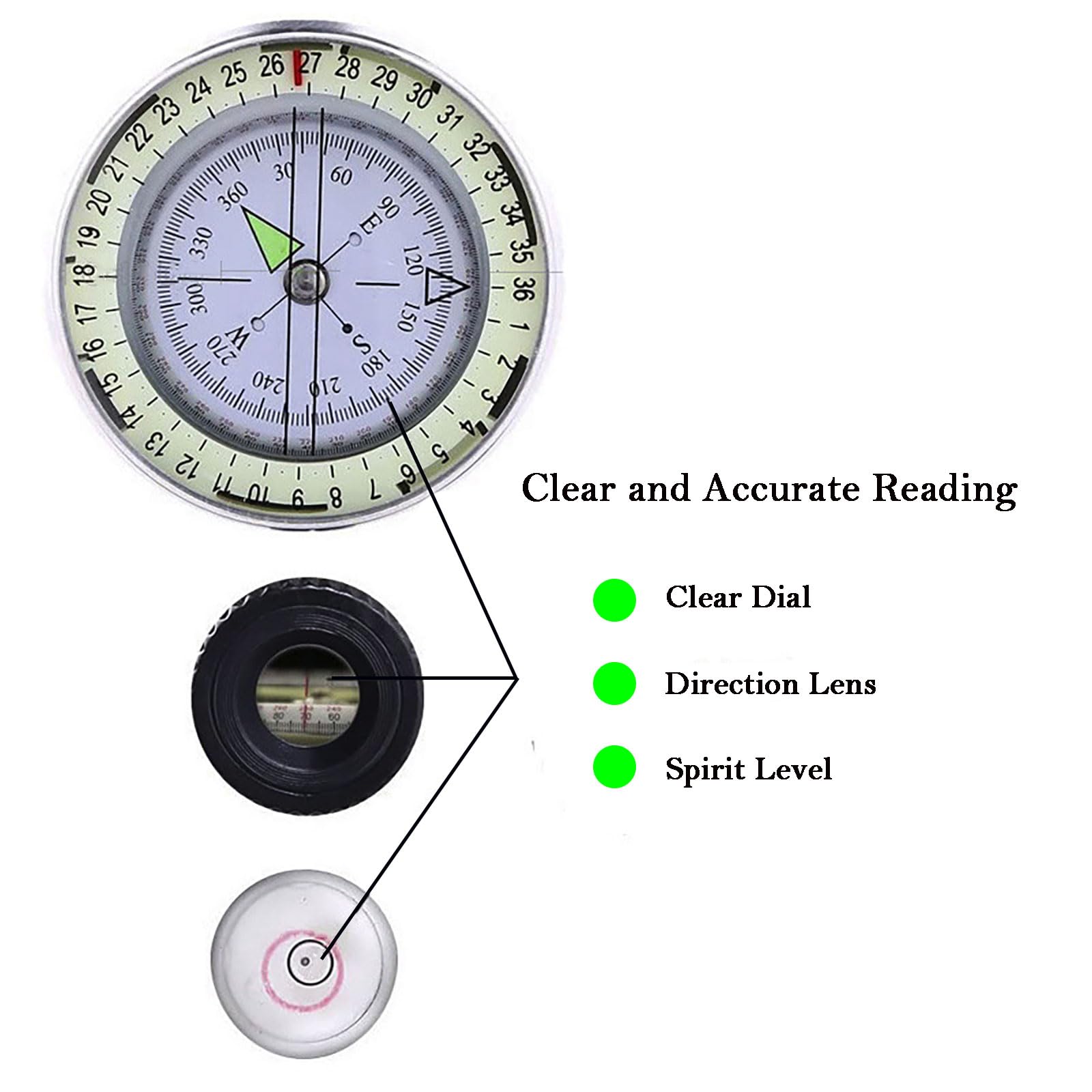 Compass, Hiking Compass for Survival with Lensatic – Water-Resistant Durable and Pocket-Sized
