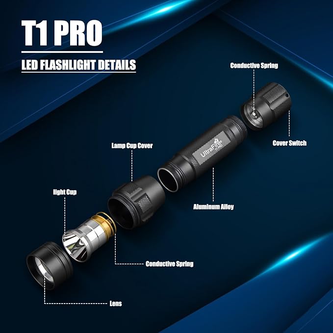 ULTRAFIRE 1000 High Lumen Tactical EDC Flashlight with Holster,Single Mode Police Flashlight with Belt Holder,Bright Law Enforcement Flashlight with Holster for Duty Belt T1 PRO
