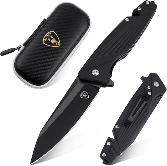 AUBEY Pocket Knife, 8Cr14Mov Steel Blade 3.54", 3-in-1 Folding Knife for Men, Tactical Multitool Knife with Glass Breaker Seat Belt Cutter for EDC Outdoor Survival Camping Hiking (Aluminum Handle)
