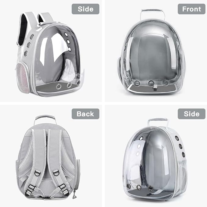 Pet Backpack Carrier with Harness Backpack for Cats, Small Dogs, Bunnies etc with Harness Included, Pet Carrier for Traveling, Walking, Hiking and Outdoor Activities (Grey)