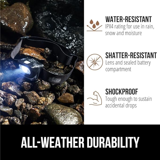 GORILLA GRIP Ultra Bright 226 High Lumens LED Head Lamp 2 Pack, 7 Light Modes Water Resistant IPX4 Headlamp, Lightweight Adjustable Headband, Battery Powered Camping Forehead Flashlight Lamps, Black