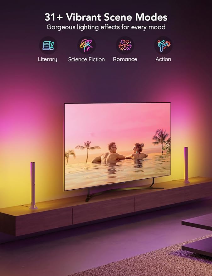 Govee RGBIC Light Bars, 15 Inches WiFi TV Backlight Suitable for 45-70 inch TVs, Smart Light Bars with Multiple Placement Options, Work with Alexa and Google Assistant, White