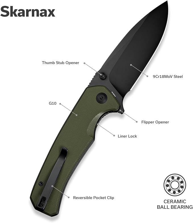 SENCUT Skarnax Pocket Knife for Men, Folding Knife with 3.79" 9Cr18MoV Blade & G10 Handle, Lightweight Everyday Carry, Camping, Hunting, Outdoor (Green)
