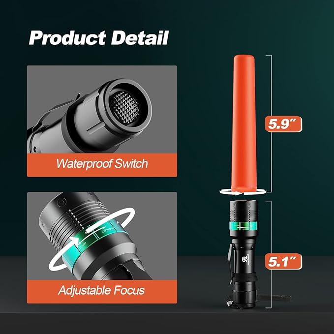 RoadHero 4 Pack Traffic Wand, 11 Inch Flashlight Led Traffic Control Baton, Small Orange Safety Wands, Air Marshaling Wand with 5 Flashing Modes, Night Signal Light for Airport, Parking Directing