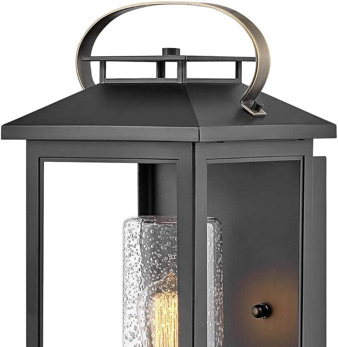 Hinkley Atwater Medium Wall Mount Outdoor Lantern - Anti-Fade, Clear Seedy Glass, Composite, LED Included - Black Finish
