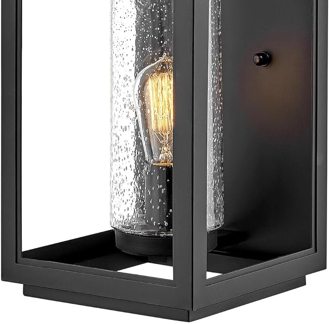 Hinkley Atwater Medium Wall Mount Outdoor Lantern - Clear Seedy Glass, Composite, Anti-Fade, LED Included - Black Finish