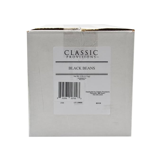 Classic Provisions Dried Black Beans, 10 lb Bag – Ethically Sourced Dried Beans – Gluten-Free, All Natural Fiber & Protein Source – Bulk Beans – Use in Refried Beans, Chili – with Less Sodium