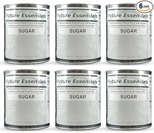 Future Essentials White Sugar Baking & Cooking Kitchen Staple Pure Sugar Emergency Food Storage Shelf Stable Ideal For Hiking, Backpacking & Camping Pack of 6