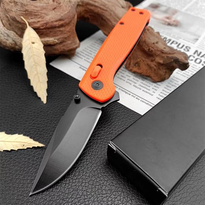 Goshawk Orange Daily Carry Rugged EDC Ambidextrous Pocket Folding Knife, 2.79 Inch 440C Manual Studs Open Black Blade and Nylon Fiberglass Handle, Assisted Opening Tactical Knife for Camping