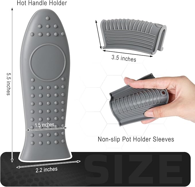 Joyhalo Cast Iron Skillet Handle Covers, 6 Pack Heat Resistant Silicone Pot Handle Sleeve Covers, Grey