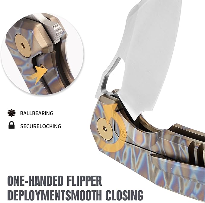 Folding Knife pocket knife EDC Knife With Clip Survival knife Camping knife - M390 Steel Titanium Handle - Outdoor Hiking Survival Hunting knife with Sheath (Colourful)