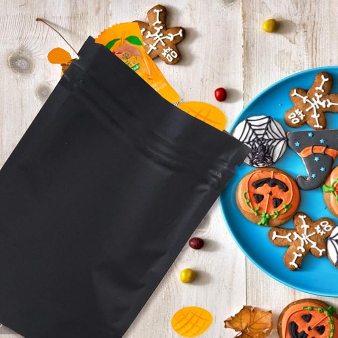 STUs 100 Pack Mylar Stand-Up Bags 5.5 x 7.9 Inch Smell Proof Bags Foil Pouch Double-Sided Mylar Bag Matte Black