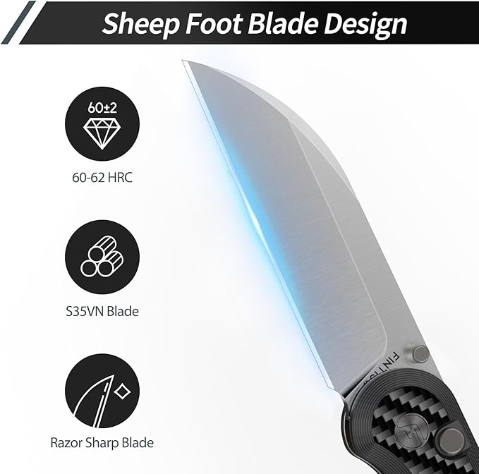 FINTISO Pocket Knife, 3" S35VN Blade EDC Knife with Carbon Fiber Handle, Folding Knife with Pocket Clip for Outdoor Camping, Hunting, Hiking, Survival, Parrot Series