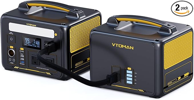 VTOMAN Jump 600X 600W Portable Power Station with 640Wh Extra Batteryï¼?39Wh Solar Generator LiFePO4 Battery, 1200W AC Outlet, PD 60W USB-C, 3x Regulated 12V/10A DC for Camping, Off-grid, Home Backup