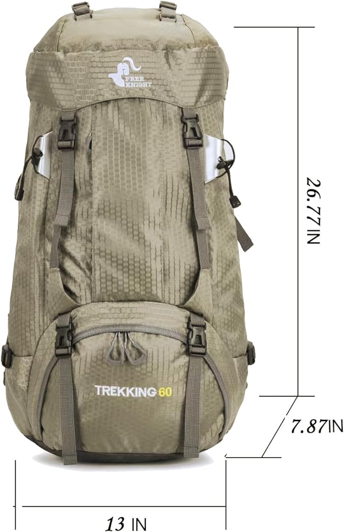 Bseash 60L Waterproof Hiking Camping Backpack with Rain Cover, Large Outdoor Sport Travel Daypack Rucksack for Climbing