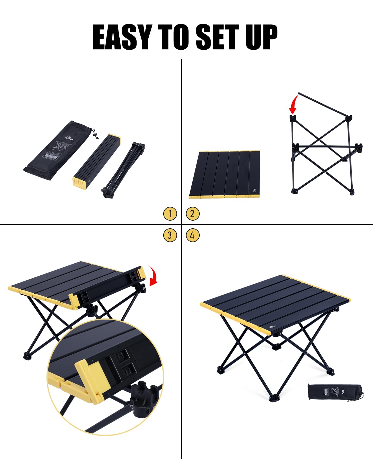 iClimb Ultralight Compact Camping Folding Table (Black - S)