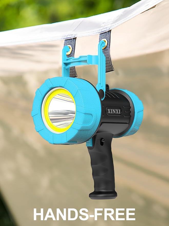 XINXI Rechargeable Spotlight with COB Floodlight, 6 Light Modes and USB Charger for Hiking, Boating, Hunting, IP67 Waterproof Handheld Flashlight with red Filter(Blue)