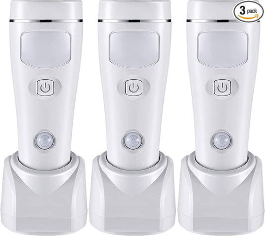 Enhon 4 in 1 LED Emergency Lights for Home Power Failure, 3 Pack Rechargeable Plug in Flashlight Motion Sensor Night Light, Automatic Turn On Power Outage Light for Home Hurricane Supplies(White)