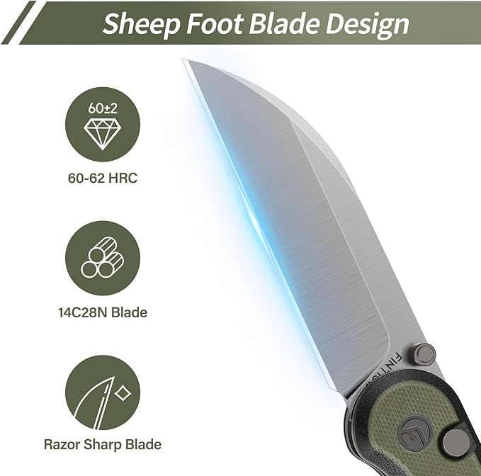 FINTISO Pocket Knife, 3" 14C28N Blade EDC Knife with G10 Handle, Folding Knife with Pocket Clip for Outdoor Camping, Hunting, Hiking, Survival, Parrot Series