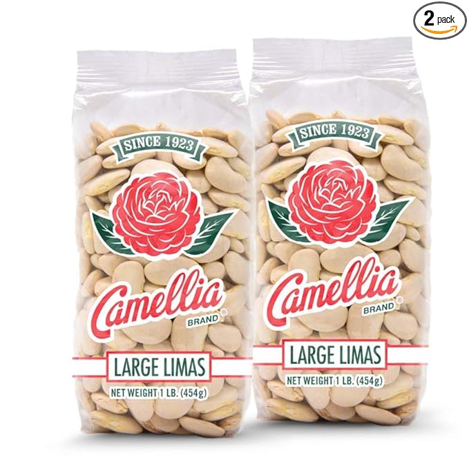 Camellia Brand Dried Large Lima Beans ??Premium White Butter Beans for Southern Cooking, Soups, Stews & Casseroles ??Non-GMO, Gluten-Free, Vegan, Vegetarian, High Protein, High Fiber, 1 Pound (Pack of 2)