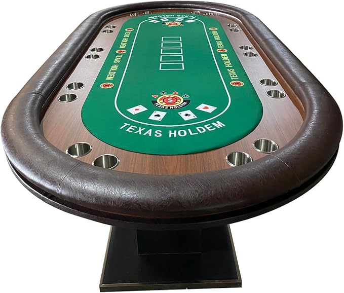 Poker Table 96 inches for 10 Player Casino Texas Holdem Games with Green Speed Cloth Dimmable LED Cup Holders