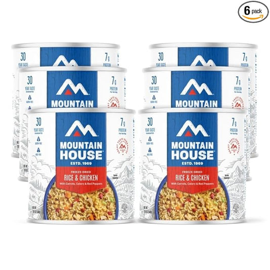 Mountain House Freeze Dried Rice and Chicken #10 Can Hunting, Survival, Camping, Backpacking Food Backed by a 30-Year Taste Guarantee Survival Emergency Food Gluten Free 6 Cans Per Case