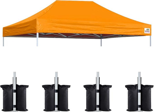 Eurmax USA Pop Up Canopy Top Gazebo Tent Cover Replacement Top Only,Bonus 4PC Pack Weight Bag (10x15, Orange)