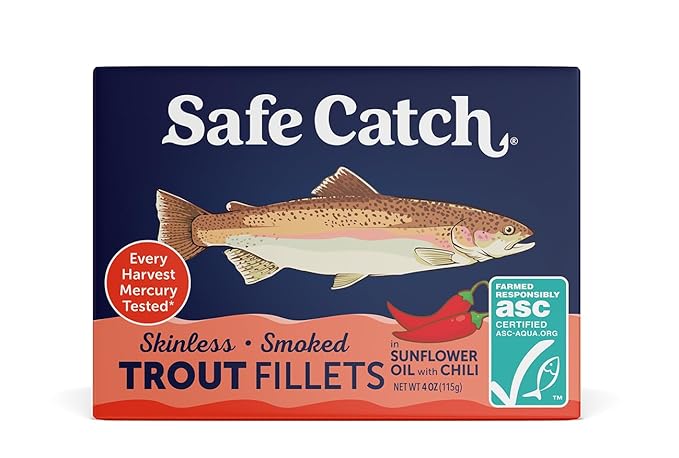 Safe Catch Smoked Rainbow Trout Fillets in Water and in Sunflower Oil with Chili, Skinless and Boneless Canned Fish, Mercury Tested, Variety Pack of 12