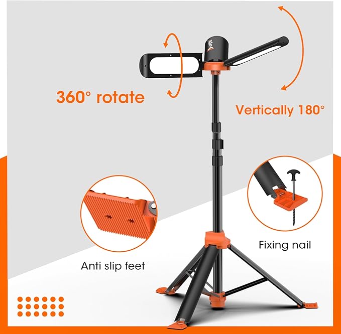 Camping Light, Large Area Lighting Floodlight, Max 118In Tall, 20000 Lumens, Suitable for Outdoor Activities, Telescopic Light with Tripod Work Light