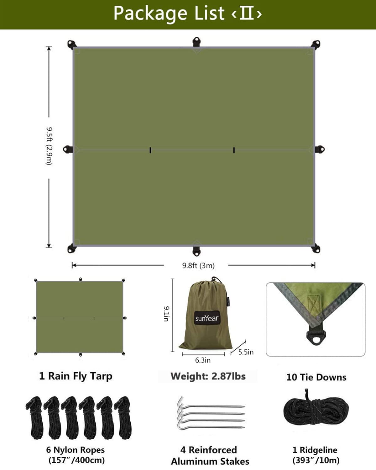 Sunyear Hammock Camping with Rain Fly Tarp and Net, Portable Camping Hammock Double Tree Hammock