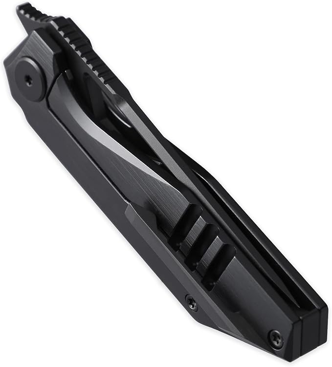 Knife Shimo Folding Knife,2.56" M390 Stonewashed Pocket Knife,3.86" Titanium Handle Frame Lock Thumb Hole & Front Flipper Knife,Small EDC Knife for Outdoor Camping Black