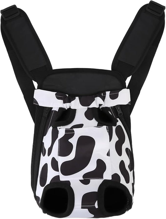 Inspack Dog Backpack Carrier/Cat Carrier, Adjustable Pet Front Carriers Travel Bag for Puppy Medium Dogs, Legs Out, Soft Ventilated Dog Chest Carry Backpacks for Hiking/Camping, 7-11 lbs, Cow Print