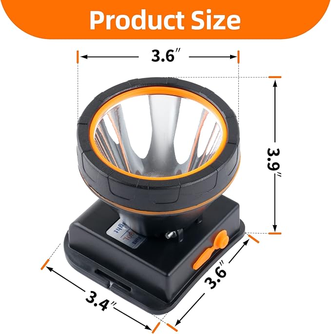 Superbright LED Rechargeable Headlamp,High Power Camping Light 2 Modes Waterproof Headlight Adjustable Gold Head Troch Lamp for Hunting Fishing Hiking(Yellow Light)