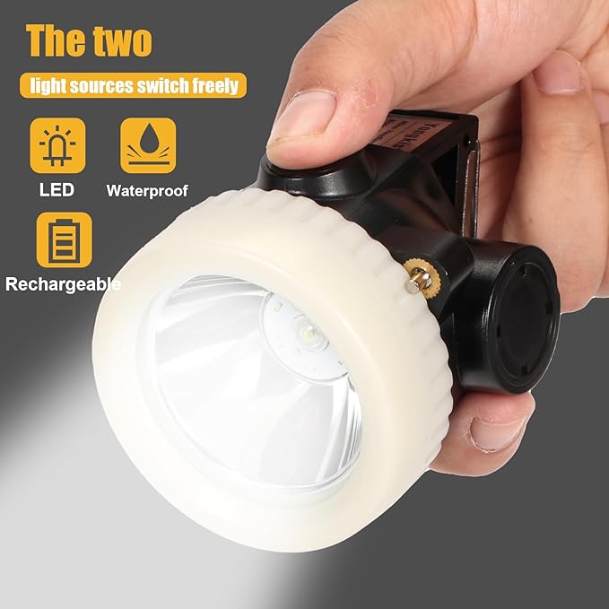Mining Headlight Rechargeable Cap Lamp, 7 LEDs Super Bright Explosion Proof Hard Hat Light, Coon Hunting Flashlight for Mining, Camping, Fishing, Hiking, Outdoor Adventure Safety Lighting