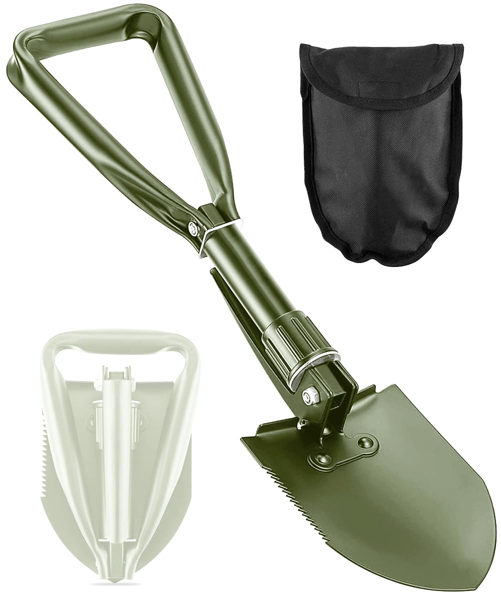 PLACHIDAY Digging Shovel, 18.5'' Lightweight Camping Shovel Portable High Carbon Steel Folding Mini
