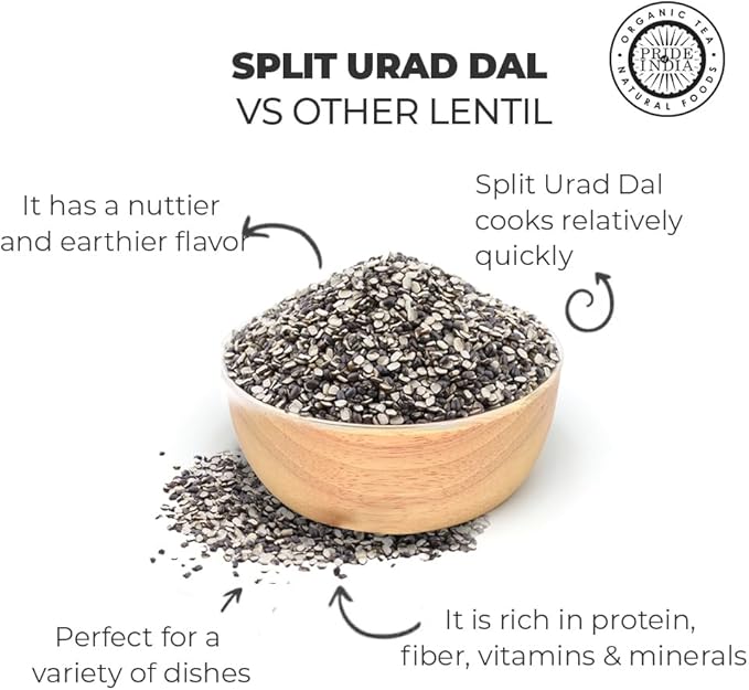 Pride Of India - Indian Split Black Gram Matpe Beans - Protein & Fiber Rich Urad Dal, 3 Pound Jar