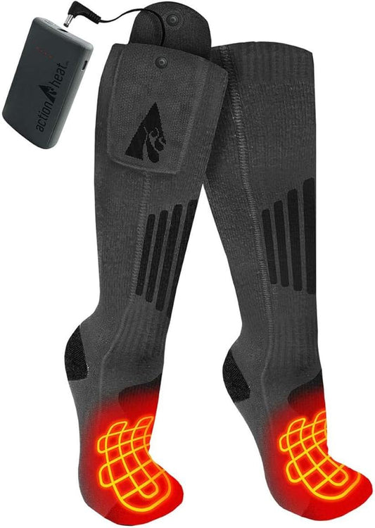 ActionHeat 3.7V Rechargeable Battery Heated Socks 2.0 with Remote Control ??Cotton and Wool Thermal Socks ??Electric Heating Socks for Cold Weather Outdoor Activities ??Grey/Black