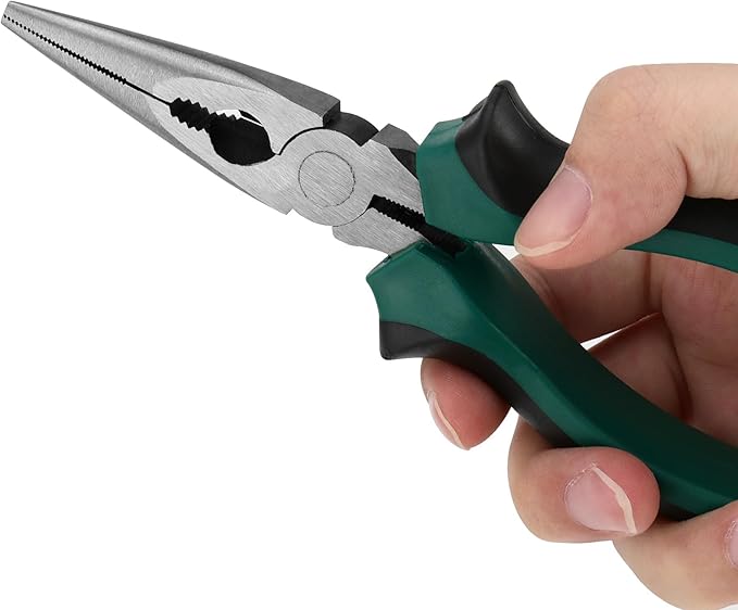 SINJEUN 15 Pack 6 Inch Needle Nose Pliers, Long Needle Nose Pliers with Wire Cutter, Insulated Handle Side Cutting Long Nose Pliers for Cutting and Bending Wire
