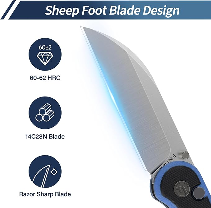 FINTISO Pocket Knife, 3" 14C28N Blade EDC Knife with G10 Handle, Folding Knife with Pocket Clip for Outdoor Camping, Hunting, Hiking, Survival, Parrot Series