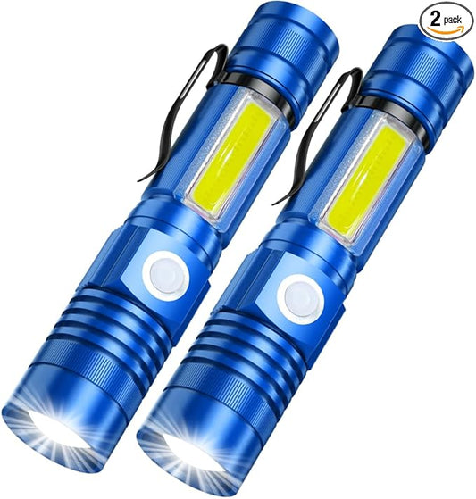 Rechargeable LED Flashlights, Magnetic Flashlight Super Bright Tactical Flashlight with SideLight,USB Rechargeable,Zoomable,Waterproof Best Small Flashlight for Camping, Emergency Blue