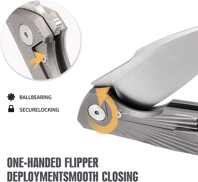 Folding Knife pocket knife EDC Knife With Clip Survival knife Hunting knife - M390 Steel Titanium Handle - Outdoor Hunting Hiking Survival Camping knife with Sheath Gifts For Men (Grey)