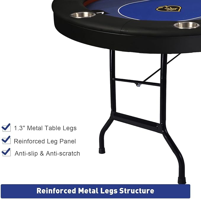 LUCKYERMORE Upgraded 10 Players Poker Table with Stainless Steel Cup Holder, 84”Folding Casino-Style Texas Game Poker Tables with Padded Rails, Blue Felt Surface, Fully Assemble