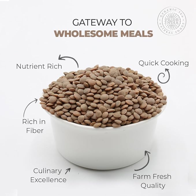 Pride Of India - Indian Whole Brown Crimson Masur Lentils - Protein & Fiber Rich Masoor Whole, 1.5 Pound Jar