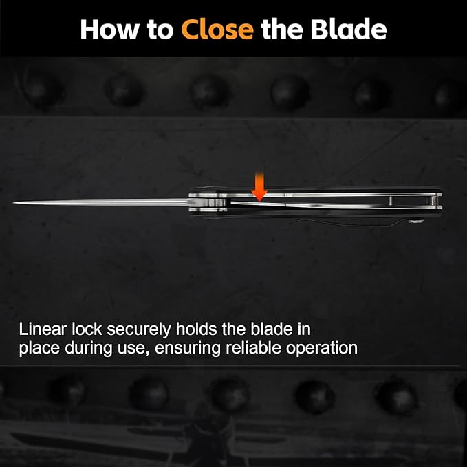 Pocket EDC Knife V903, 3.2" D2 Steel Blade Black G10 Handle Folding Knife with Pocket Clip for Men Women Camping Survival Hiking Outdoors (Black)