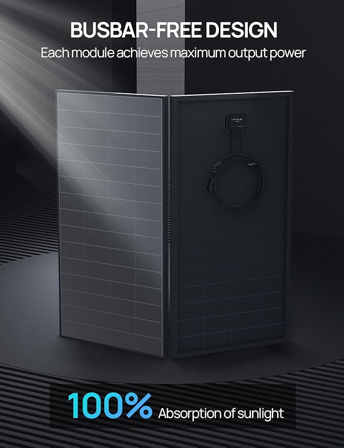 ECO-WORTHY 200 Watt Solar Panel,25.2% High-Efficiency Solar Cell,All Back Contact HPBC Technology No Front Gridlines Design Max Output Power,IP68 Rate,for Home Roof Camp RV Boatï¼?pcs(1 Pack)